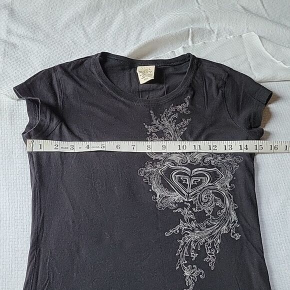 Roxy Black Gray Cap Sleeve Skinny Tee Small EUC - Picture 5 of 8
